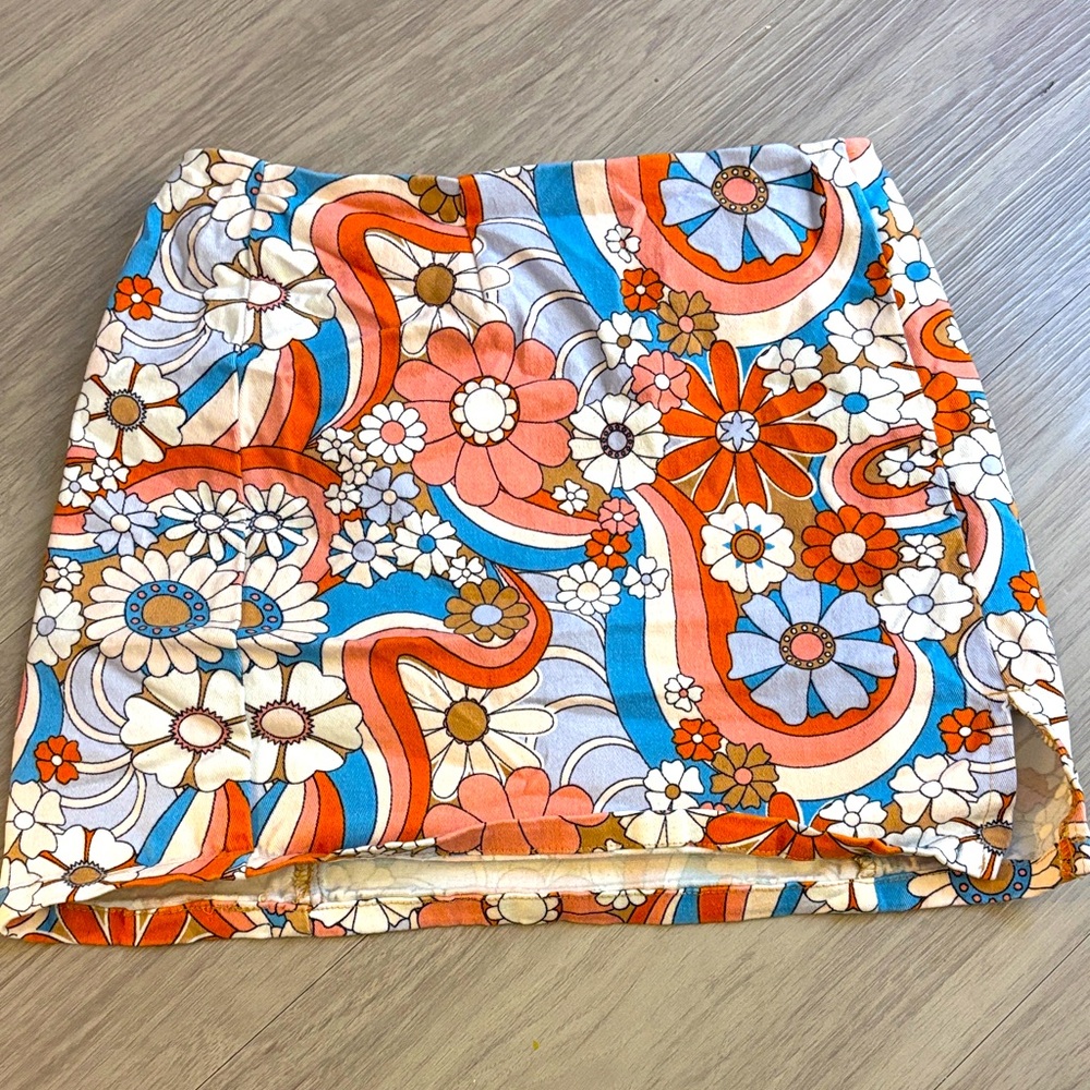 Art Class Floral Skirt - Orange, Blue, White